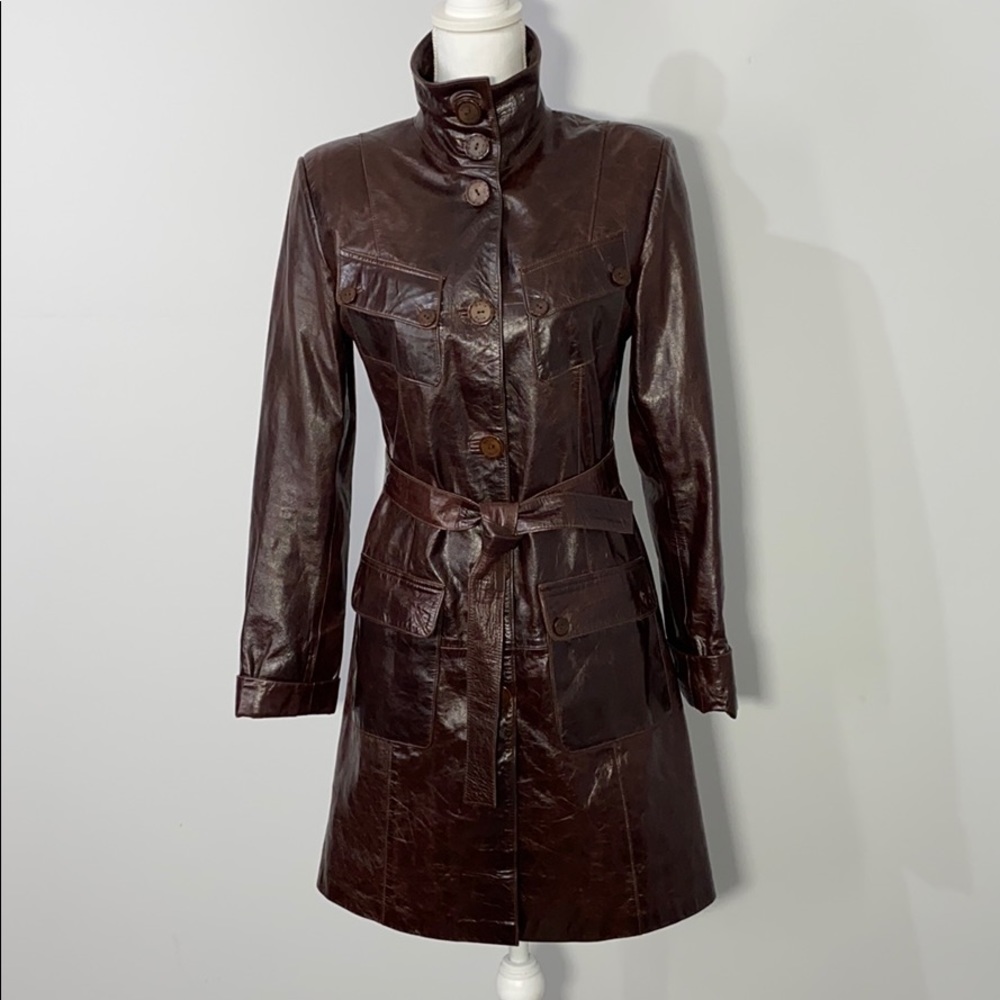 Melis Leather coat, removable real fur collar